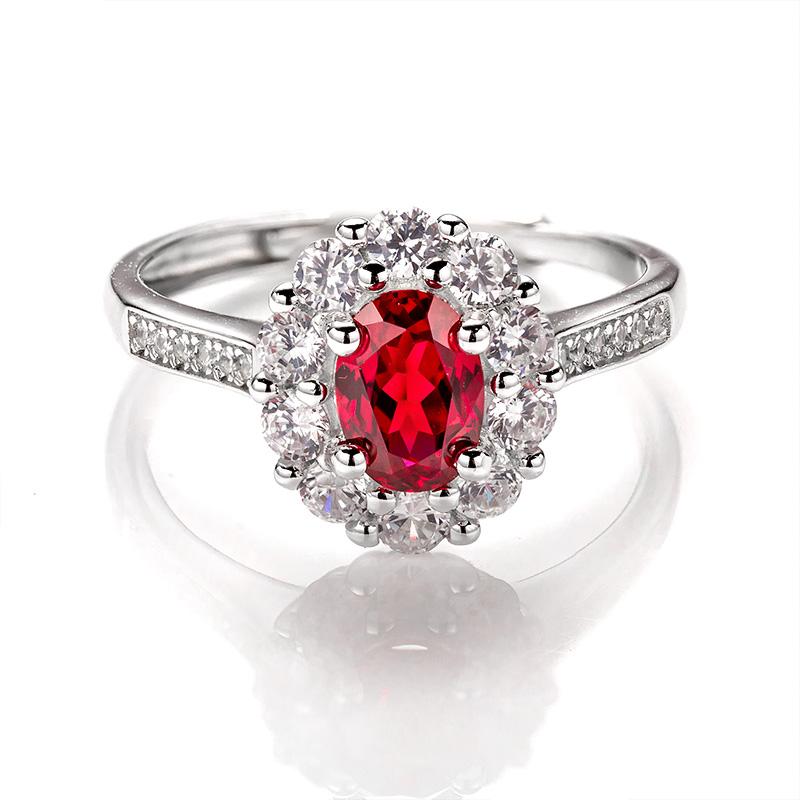 Oval Cut Lab Ruby 1CT Adjustable Floral Halo Half Eternity Ring