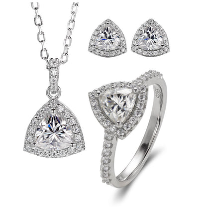 Trillion Cut Halo Triangle Moissanite Jewelry Set