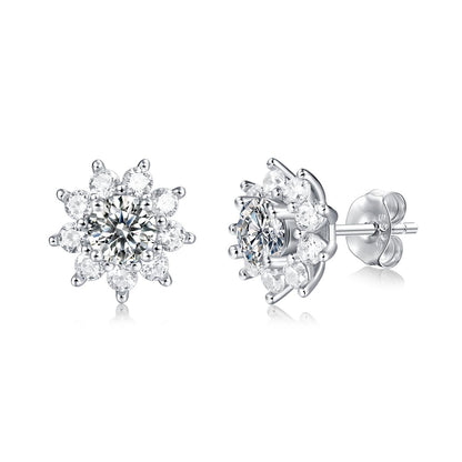 【 Daisy 】SunFlower 1CT Round Cut Moissanite S925 Sterling Silver Daily Stud Earrings