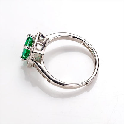 Adjustable 1CT Emerald Shape Lab Created Emerald Half Eternity Halo Ring