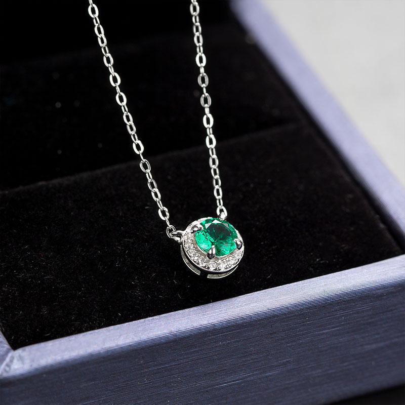 0.5CT Round Lab Created Emerald Halo Pendant Necklace