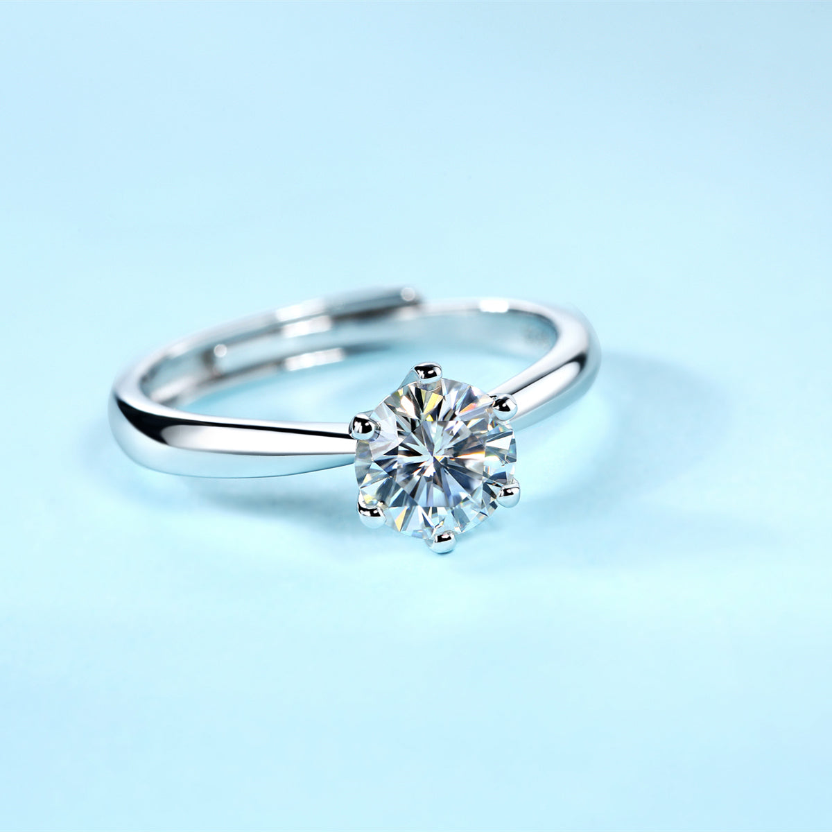 Classic Six Claw Settings Round Moissanite Adjustable Solitaire Ring