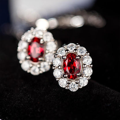 Oval Cut Lab Ruby 1CT Floral Stud Earrings