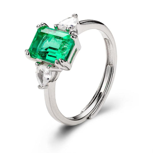 Adjustable 2CT Emerald Shape Lab Created Emerald 3-Stone Ring