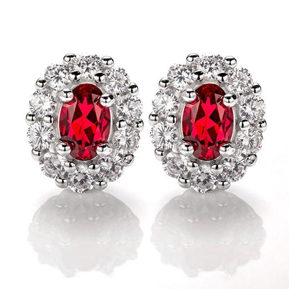 Oval Cut Lab Ruby 1CT Floral Stud Earrings