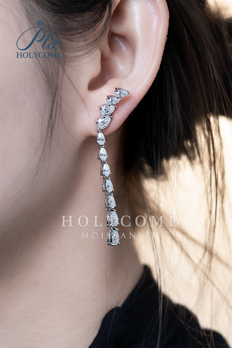 Moissanite Teardrop Long Dangle Earrings