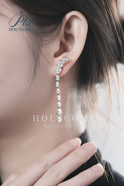 Moissanite Teardrop Long Dangle Earrings