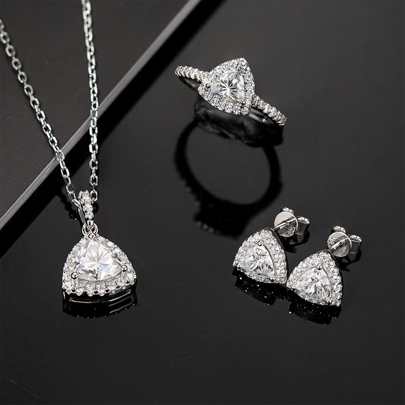 Trillion Cut Halo Triangle Moissanite Jewelry Set