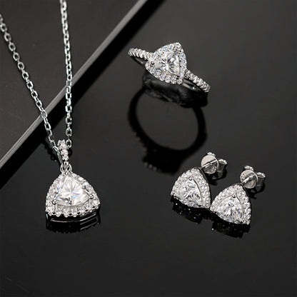 Trillion Cut Halo Triangle Moissanite Jewelry Set