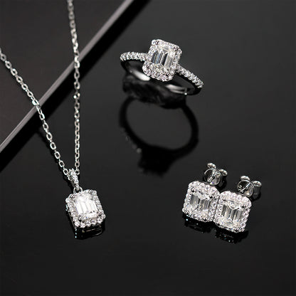 Emerald Cut Moissanite Halo Stud Earrings