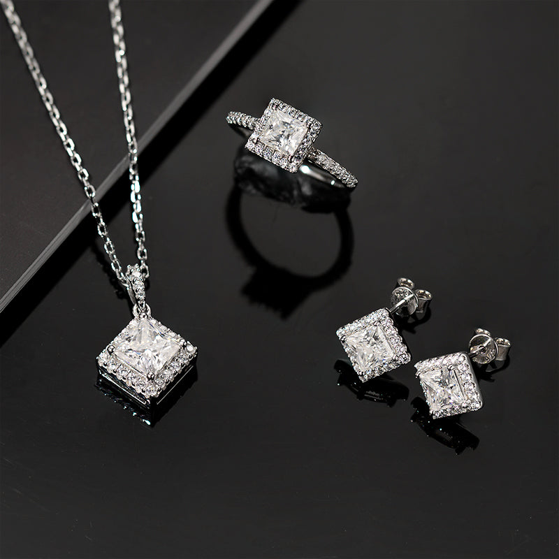 Princess Square Cut Moissanite Jewelry Set