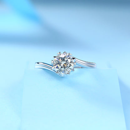 Snowflake Twisted Adjustable Solitaire Round Cut Moissanite Ring