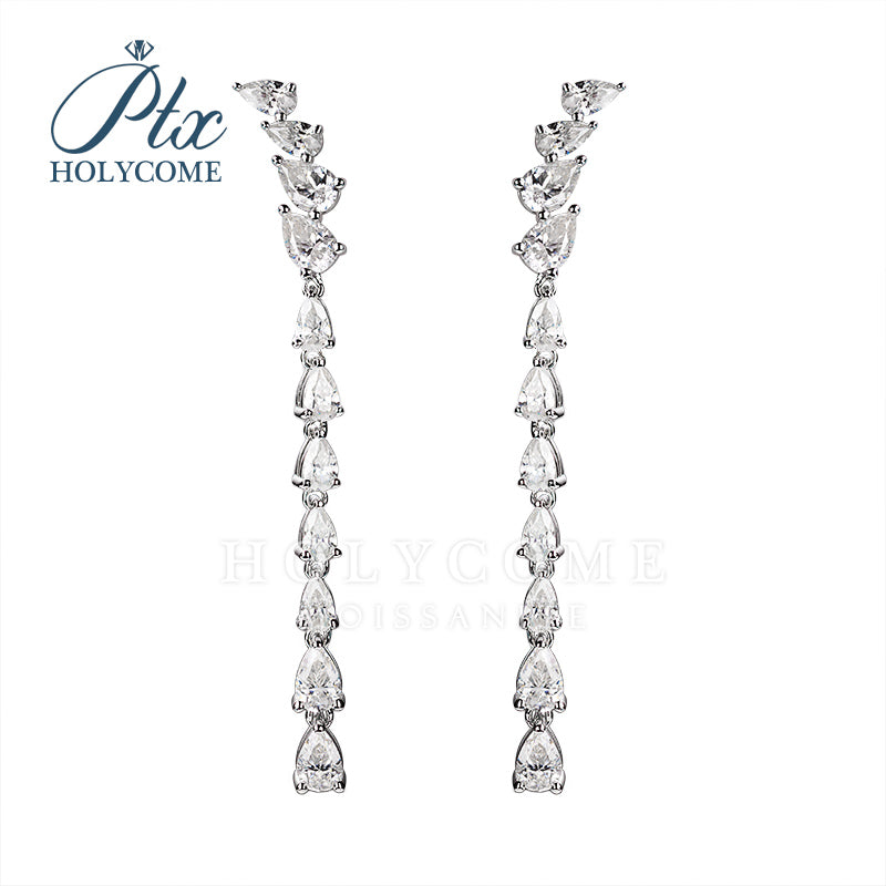 Moissanite Teardrop Long Dangle Earrings