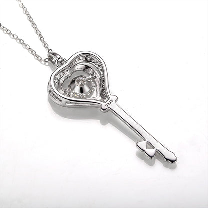 Love Key Dancing Pendant 1CT Round Cut Moissanite 925 Sterling Silver Daily Halo Necklace