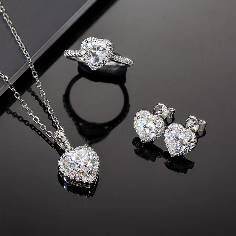 Heart Shape Moissanite Halo Jewelry Set