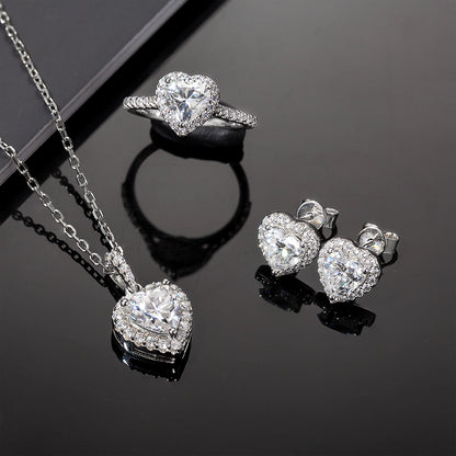 Heart Shape Moissanite Halo Jewelry Set