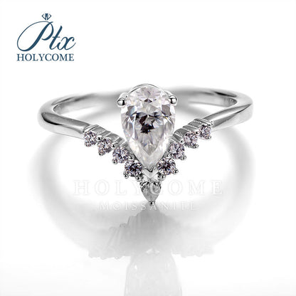 Half Eternity V shape Band Pear Cut Moissanite Engagment Ring