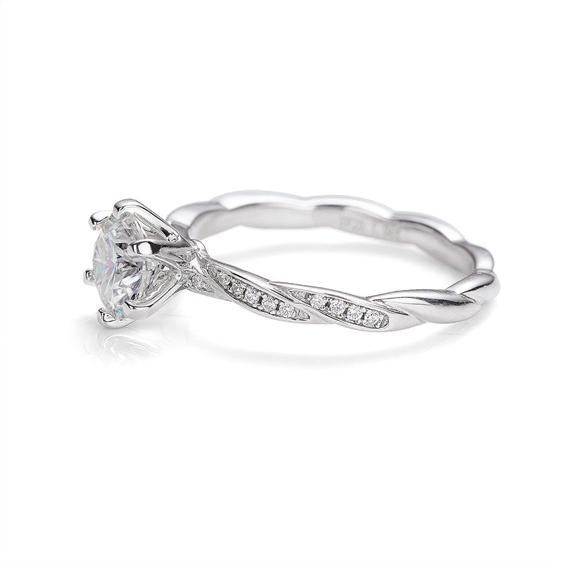 Twisted Braid Round Moissanite Petal Ring