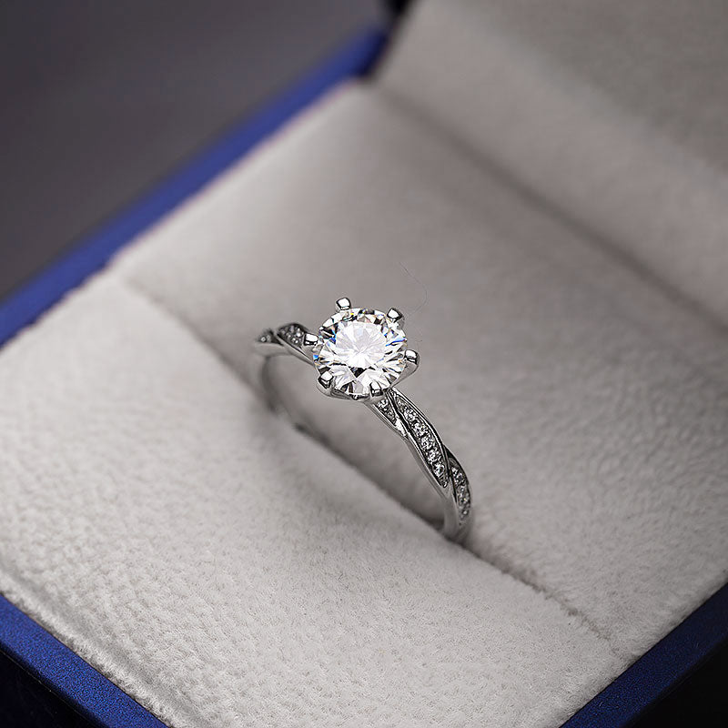 Twisted Braid Round Moissanite Petal Ring