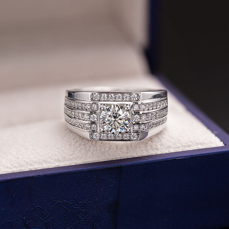 Round Moissanite Half-Eternity Ring for Men