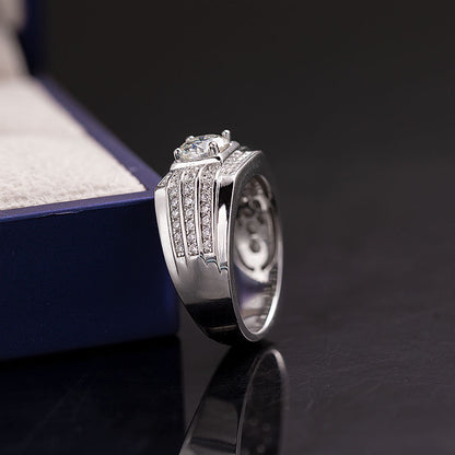 Round Moissanite Half-Eternity Ring for Men