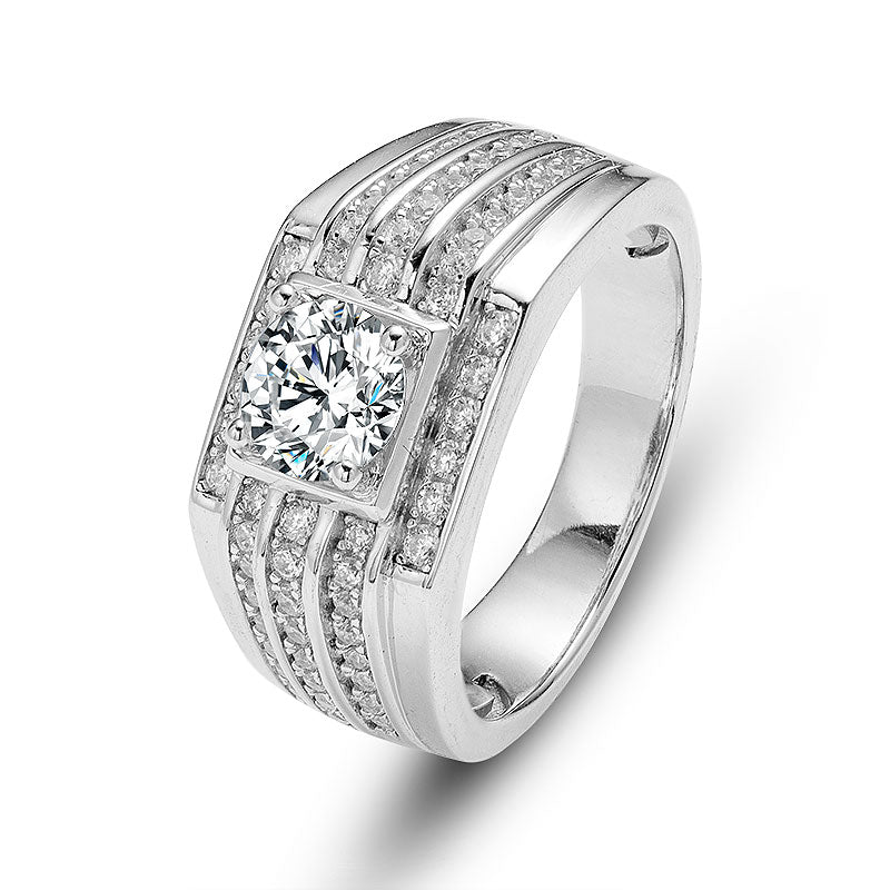 Round Moissanite Half-Eternity Ring for Men