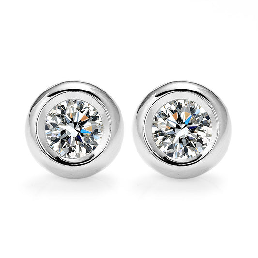 Round Moissanite Bezel Setting Stud Earrings