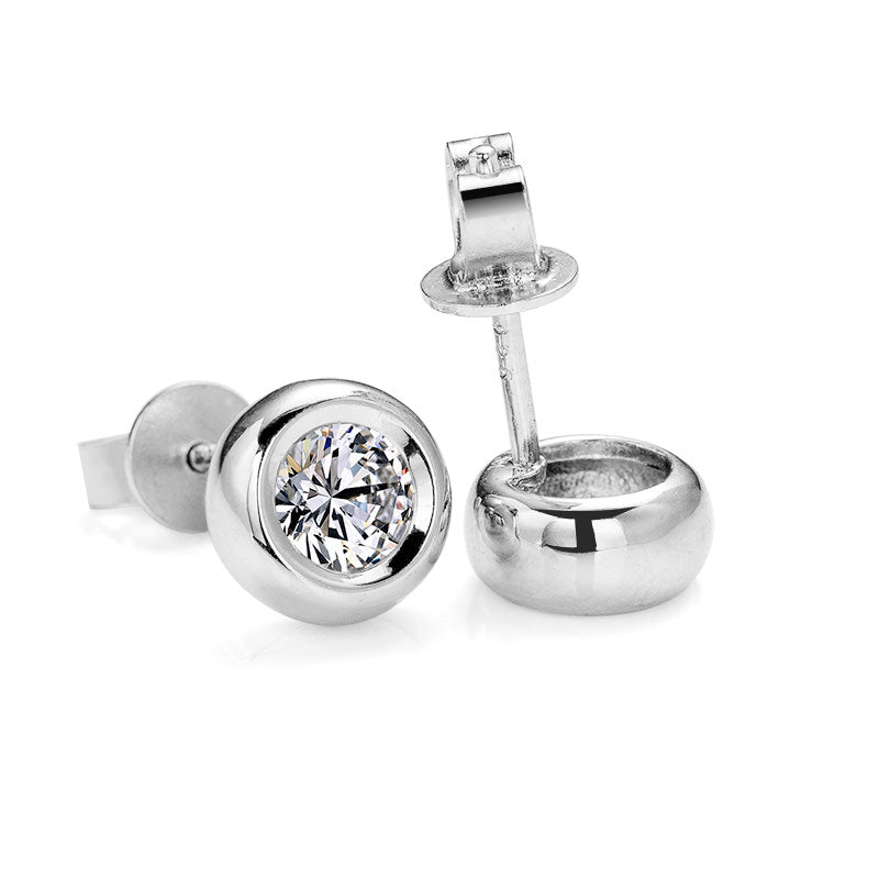 Round Moissanite Bezel Setting Stud Earrings