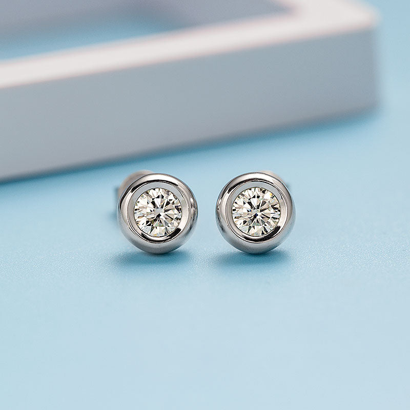 Round Moissanite Bezel Setting Stud Earrings