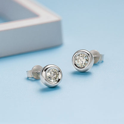 Round Moissanite Bezel Setting Stud Earrings