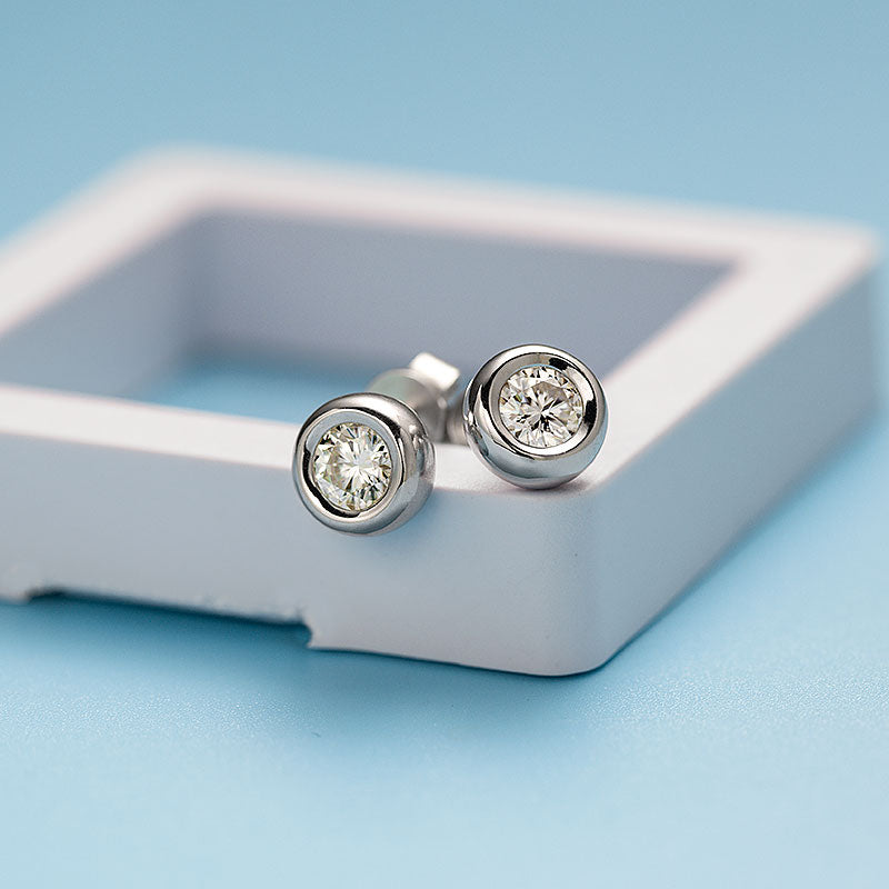 Round Moissanite Bezel Setting Stud Earrings