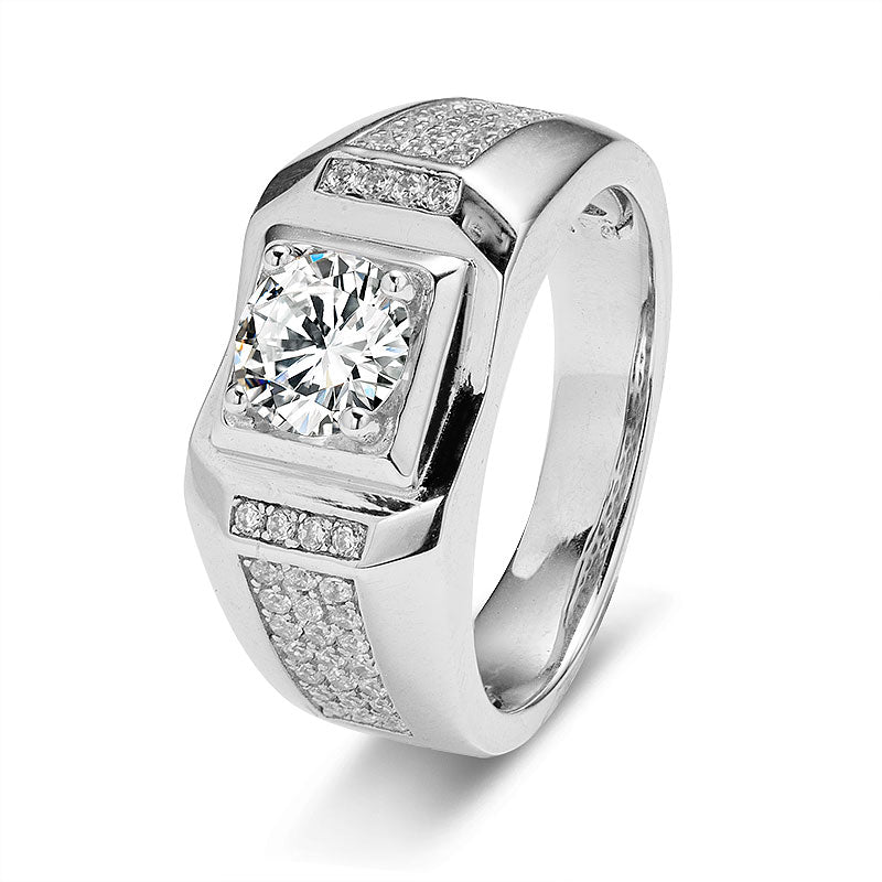 Sterling Silver Round Moissanite Ring for Men