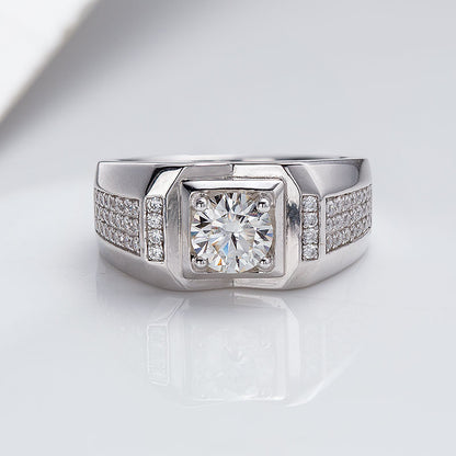 Sterling Silver Round Moissanite Ring for Men