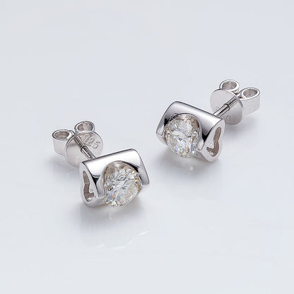 Round Moissanite Inset Heart Stud Earrings