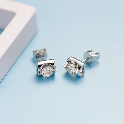 Round Moissanite Inset Heart Stud Earrings