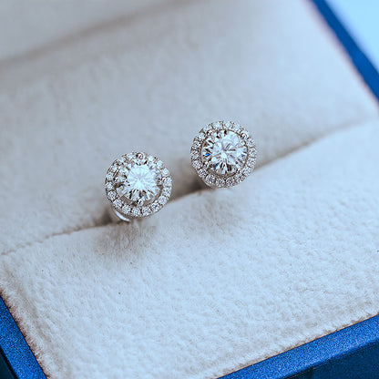 Sunflower Round Moissanite Halo Stud Earrings