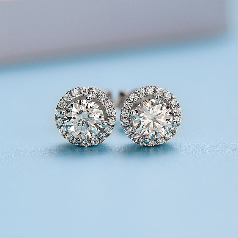 Sunflower Round Moissanite Halo Stud Earrings