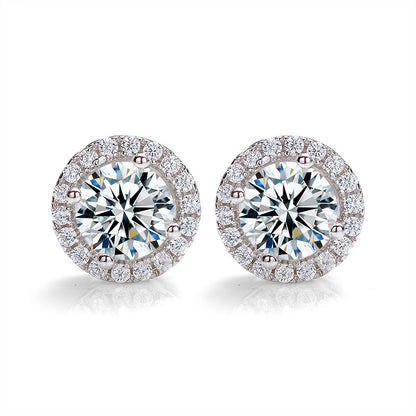 Sunflower Round Moissanite Halo Stud Earrings