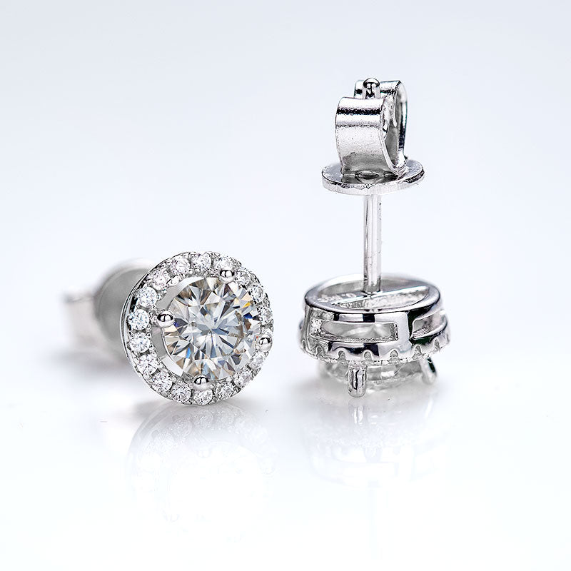 Sunflower Round Moissanite Halo Stud Earrings