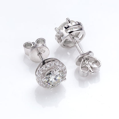 Sunflower Round Moissanite Halo Stud Earrings