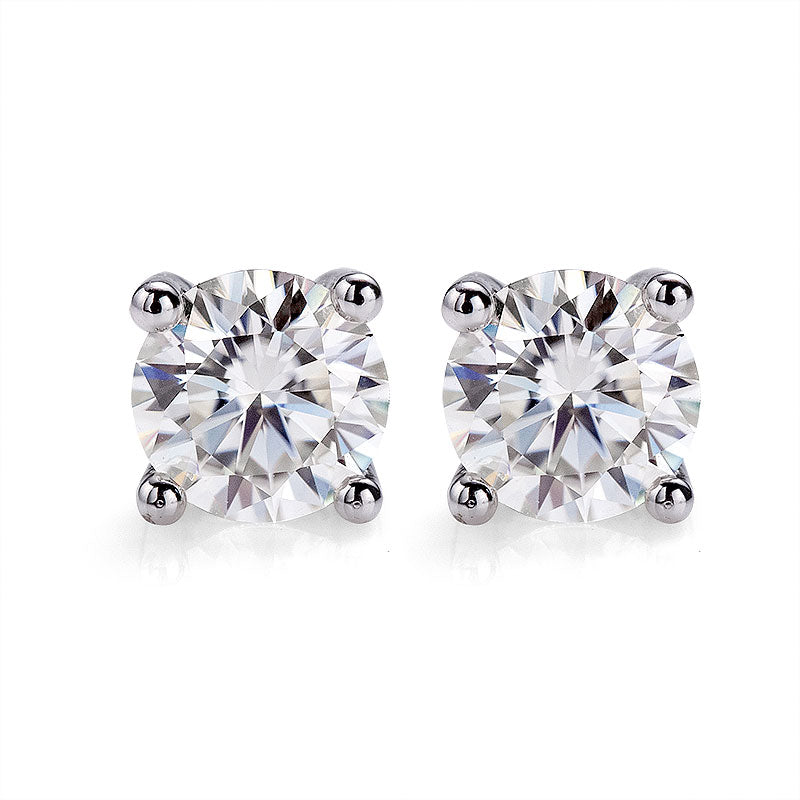 Classic 4 Prongs Setting Round Cut Moissanite Stud Earrings