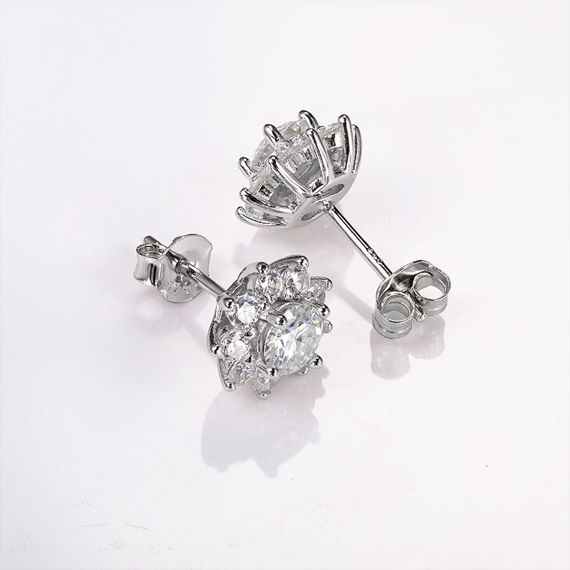 【 Daisy 】SunFlower 1CT Round Cut Moissanite S925 Sterling Silver Daily Stud Earrings