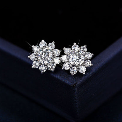 【 Daisy 】SunFlower 1CT Round Cut Moissanite S925 Sterling Silver Daily Stud Earrings