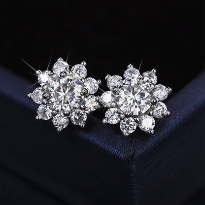 【 Daisy 】SunFlower 1CT Round Cut Moissanite S925 Sterling Silver Daily Stud Earrings