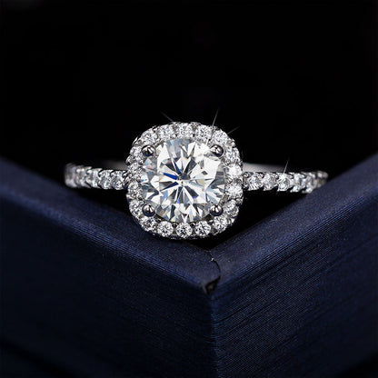 Square Shape with Round Cut Moissanite Halo Half-Eternity Ring