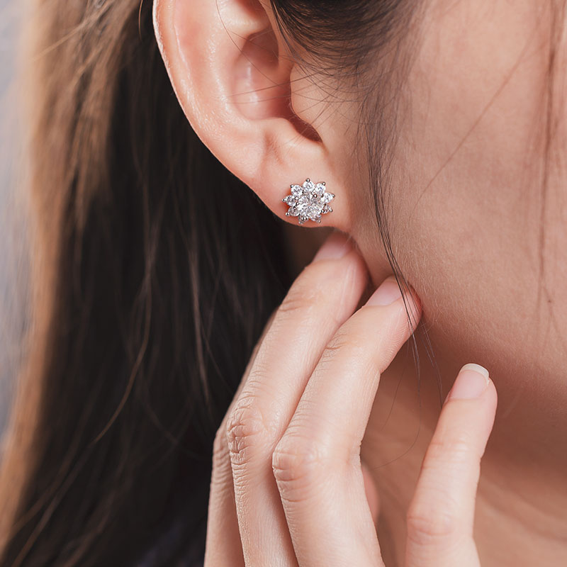 【 Daisy 】SunFlower 1CT Round Cut Moissanite S925 Sterling Silver Daily Stud Earrings