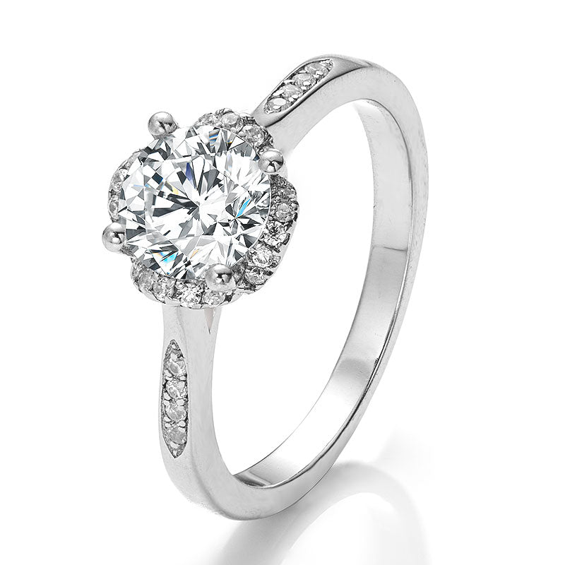 Round Shape Moissanite Petal Half-Eternity Ring