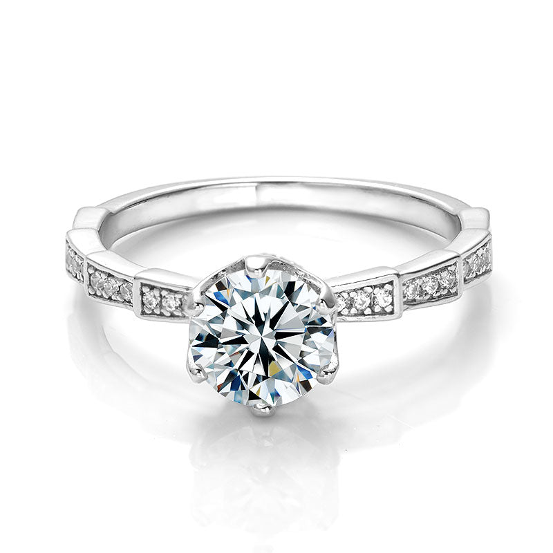 Round Moissanite Half-Eternity Petal Ring