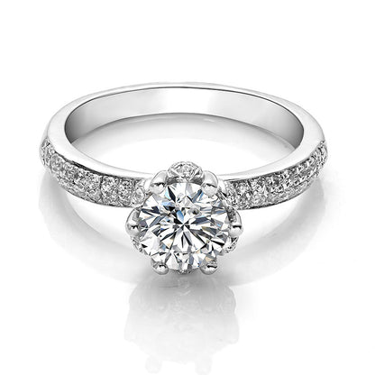 6 Prongs Setting Round Moissanite Petal Ring