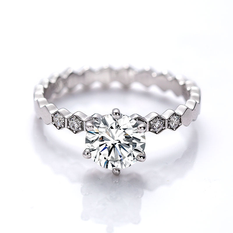 Hexagon Round Moissanite Half-Eternity Ring